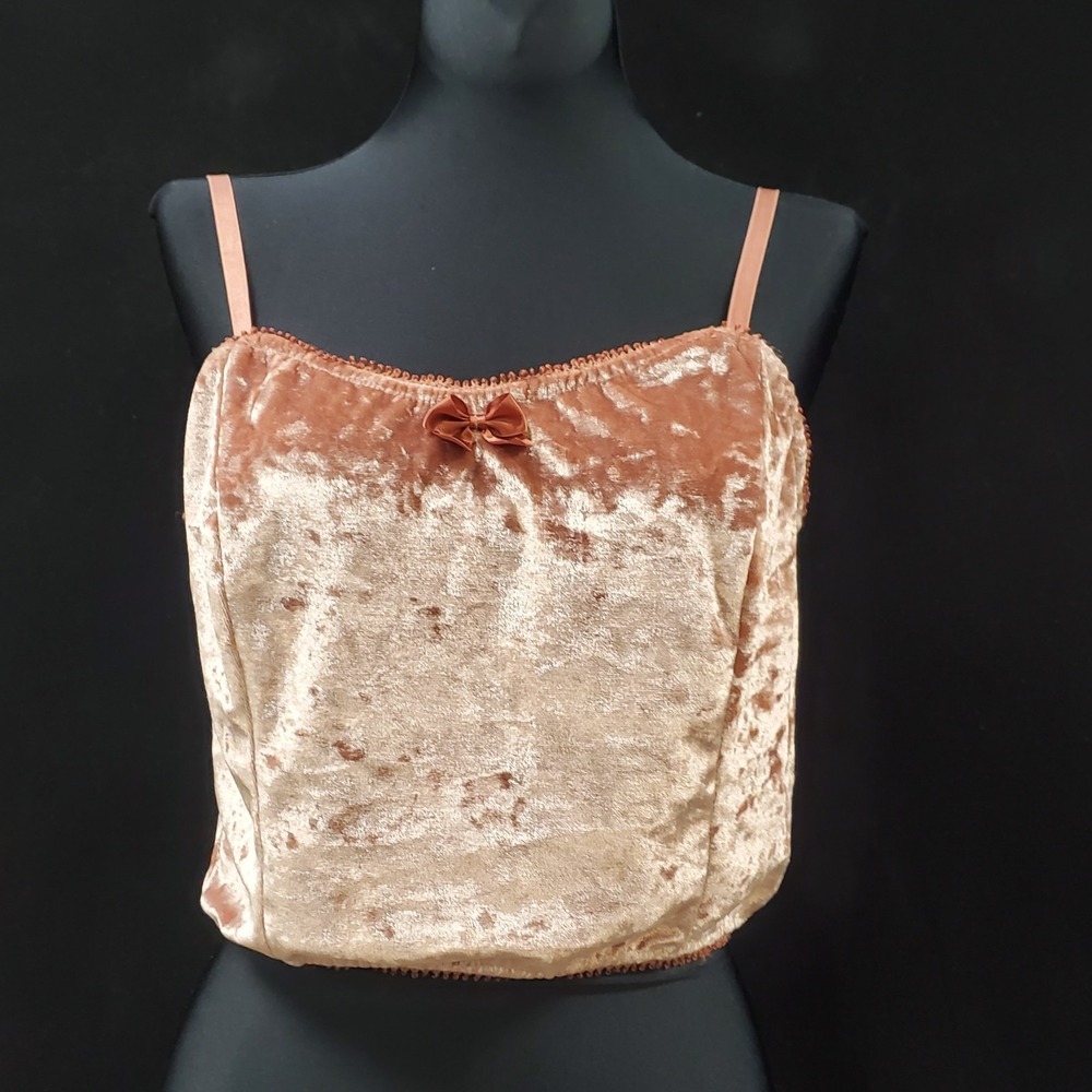 Dainty Cropped Crushed Velvet Sleeveless Renaissance Bow Top Size M Pink Y2K